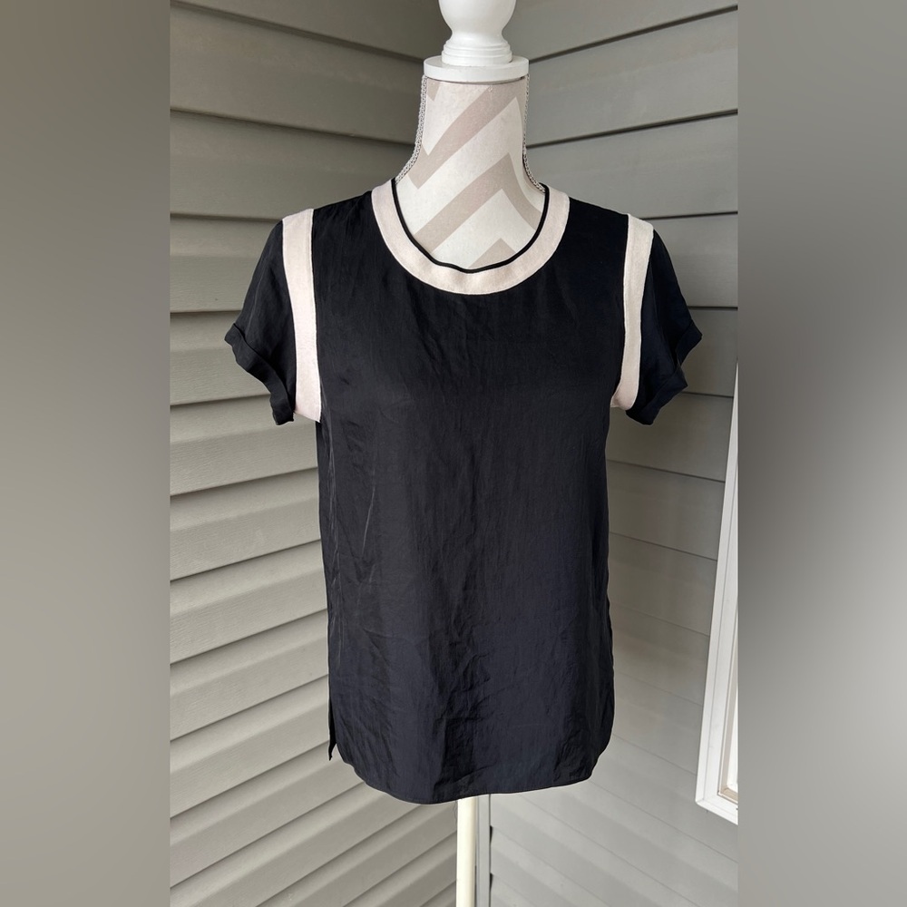 RAG &  BONE Black Women’s Short Sleeve Magda Top with White Edging Accents Sz S